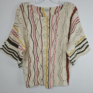 Sundance Sweater Pullover Open Knit Multicolor 1/2 Sleeves  Boho Western